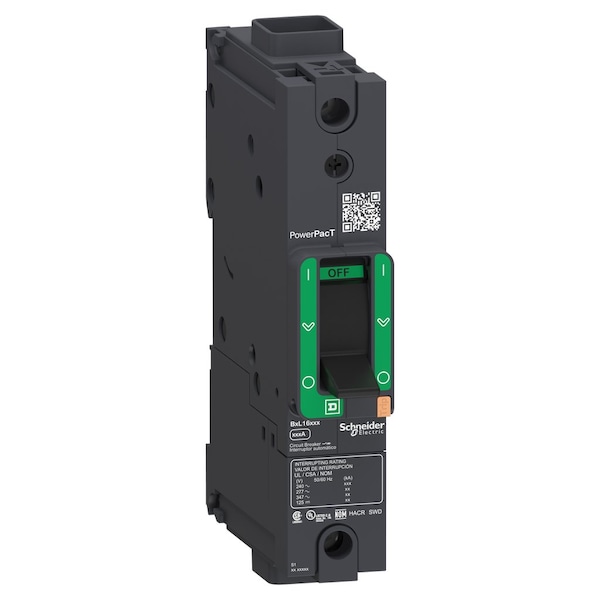 Schneider Electric Molded Case Circuit Breaker, BDA Series, 15A, 1 Pole, 347/600V AC, 25kA at 240V AC, B Curve - BDF16015