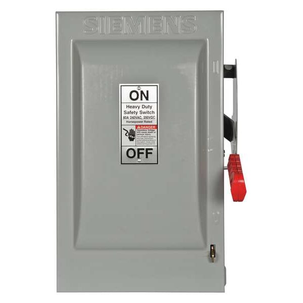 Interruptor de seguridad fusible Siemens, de servicio pesado, 240V CA, 2PST, 60 A, NEMA 1 - HF222N