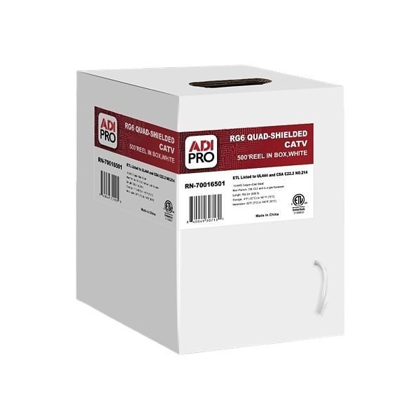 Adipro 18 AWG Copper-Clad Steel RG6, Quad-Shield, Non-Plenum CATV - RN-70016501