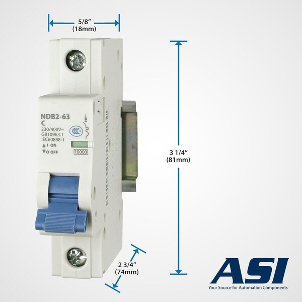 Automation Systems Interconnect Miniature Circuit Breaker, 1 Pole, 32 Amp, 240 Vac, 60 Vdc, C Trip Curve, Ul1077, DIN Rail Mounted - NDB2-63C32-1