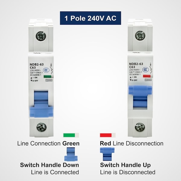 Automation Systems Interconnect Miniature Circuit Breaker, 1 Pole, 32 Amp, 240 Vac, 60 Vdc, C Trip Curve, Ul1077, DIN Rail Mounted - NDB2-63C32-1