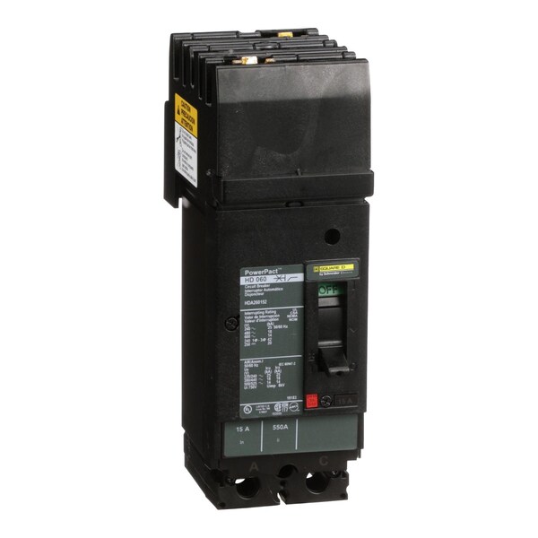 Square D Molded Case Circuit Breaker, HDA Series, 15A, 2 Pole, 600V AC, 25kA at 240V AC - HDA260152
