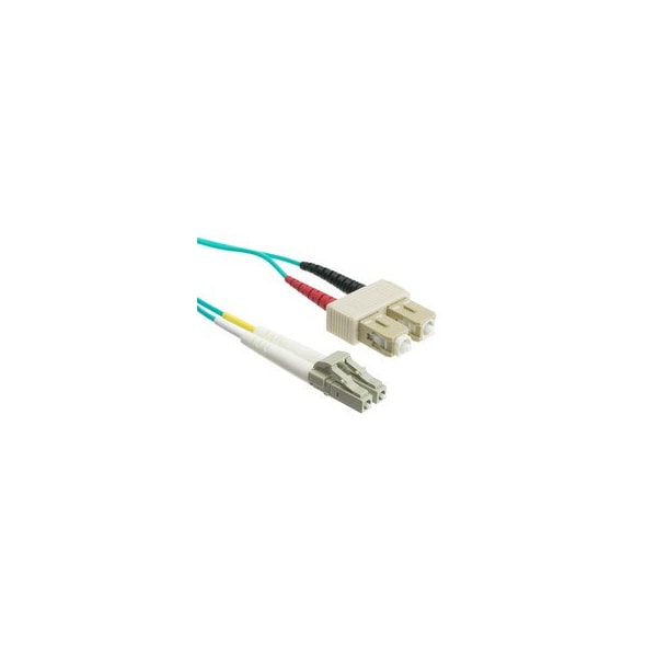 Cable de parcheo de fibra óptica dúplex OM3 LC/UPC a SC/UPC de Swe-Tech 3C, 2.0 mm, OFNR, 50/125, Aqua, Conector Beige - FWTLCSC-31002
