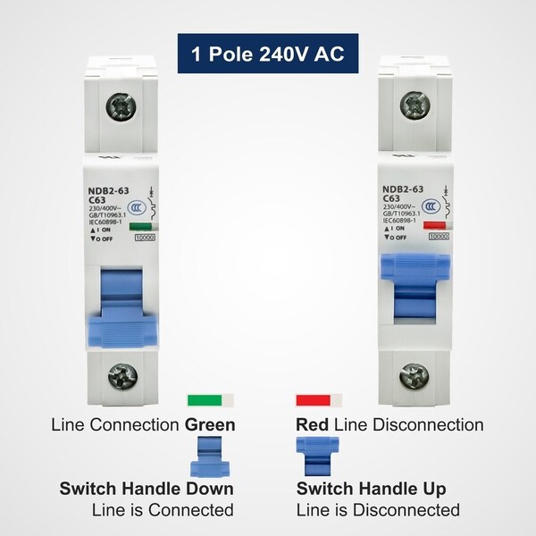 Automation Systems Interconnect Miniature Circuit Breaker, 1Pole, 40Amp, 240Vac, 60Vdc, C Trip Curve, Ul1077, DIN Rail Mounted, 12PK - NDB2-63C40-1