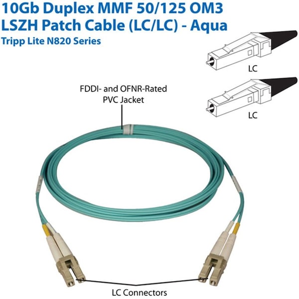 Tripp Lite Fiber Optic Cable, Dplx, MMF, 50, OM3, 20m - N820-20M
