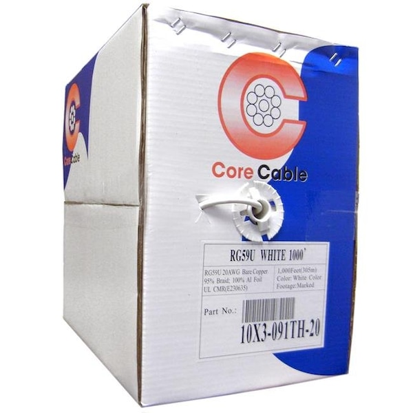Cable Wholesale Cable Wholesale 10X3-091TH-20 20 AWG Copper Bulk RG59 & U Coaxial Cable; White - 1000 ft. - 10X3-091TH-20