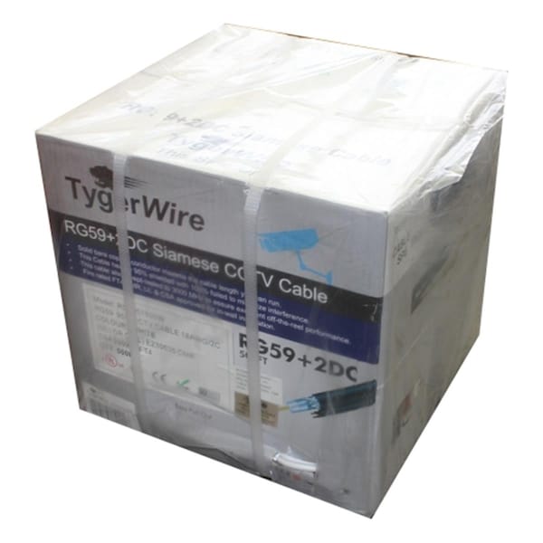 Cable coaxial TygerWire RG59 de 500 pies con 2 cables de alimentación-95 por ciento trenzado-FT4-CMR-CSA-UL- Negro - RG5951500B