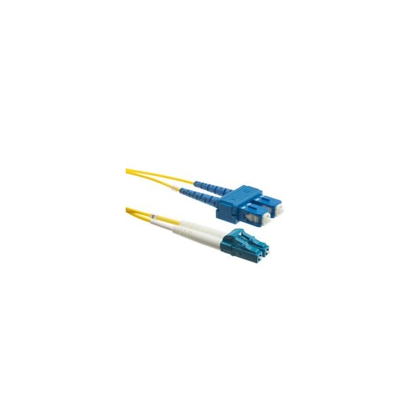 Cable de parche de fibra óptica dúplex Swe-Tech 3C LC/UPC a SC/UPC OS2 2.0mm, OFNR, monomodo 9/125, 3 metros - FWTLCSC-01203
