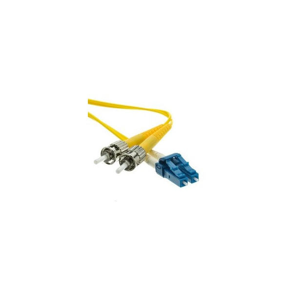 Cable de conexión de fibra óptica dúplex Swe-Tech 3C LC/UPC a ST/UPC OS2 de 2.0mm, OFNR, monomodo 9/125, 10 metros/33 pies - FWTLCST-01210