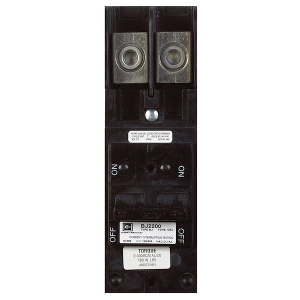 Eaton Circuit Breaker, BJ Series, 200A, 2 Pole, 120/240V AC, 10kA - BJ2200