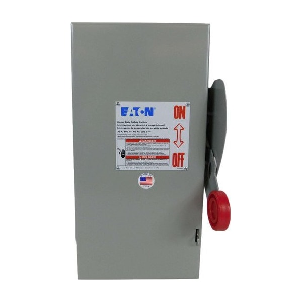 Interruptor de seguridad fusible de una sola posición de servicio pesado Eaton, 30 A, NEMA 1, acero pintado - DH261NGK