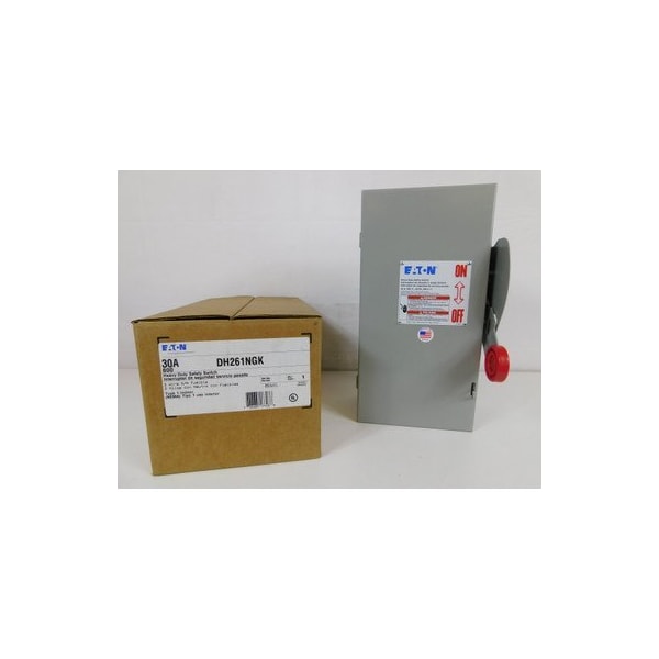 Interruptor de seguridad fusible de una sola posición de servicio pesado Eaton, 30 A, NEMA 1, acero pintado - DH261NGK