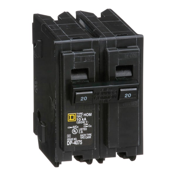 Square D Miniature Circuit Breaker, HOM Series, 20A, 2 Pole, 120/240V AC, 10kA - HOM220CP