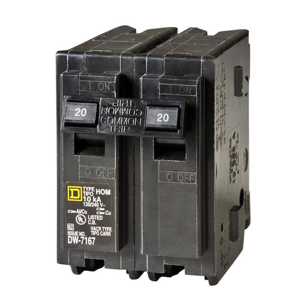 Square D Miniature Circuit Breaker, HOM Series, 20A, 2 Pole, 120/240V AC, 10kA - HOM220CP