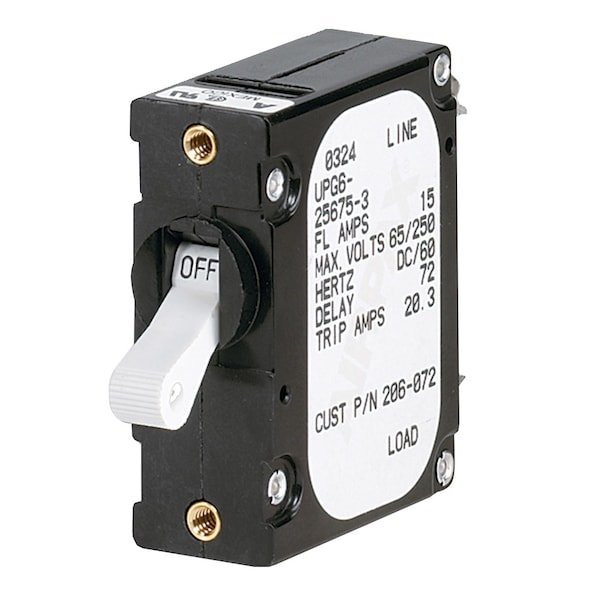Paneltronics Circuit Breaker, 25A, 1 Pole, Not Rated, 2.5kA at 250V AC - 206-074S