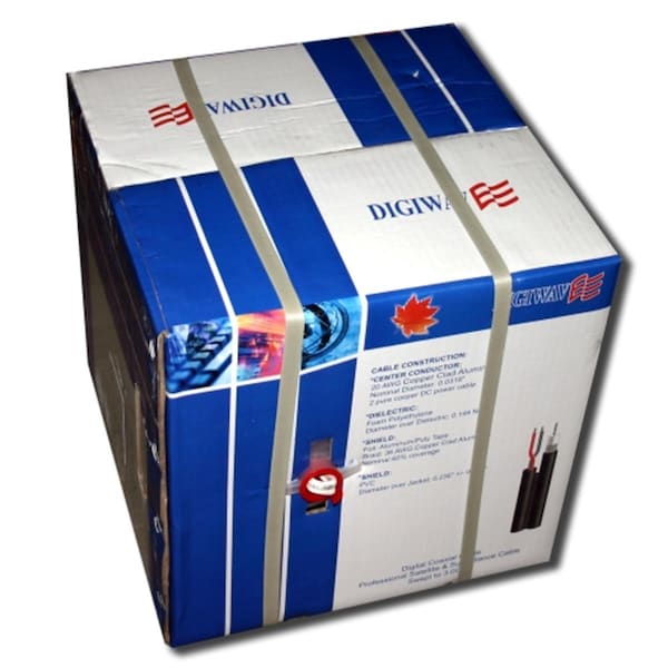 Cable coaxial RG59 TygerWire de 500 pies con 2 cables de alimentación - Trenzado al 60 por ciento - Blanco