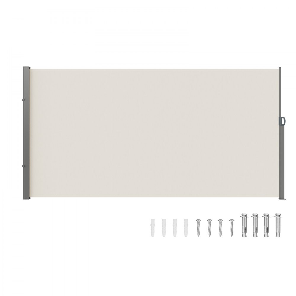 VEVOR Retractable Side Awning, 71''x 138'' Outdoor Privacy Screen, 180g Polyester Water-proof Retractable Patio Screen, UV 30+ Room Divider Wind Screen for Patio, Backyard, Balcony, Beige - KSSCP180X350VY7PHV0