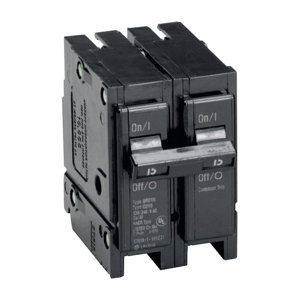 Eaton Cutler-Hammer Circuit Breaker, BR Series, 15A, 2 Pole, 120/240V AC, 10kA - BR215