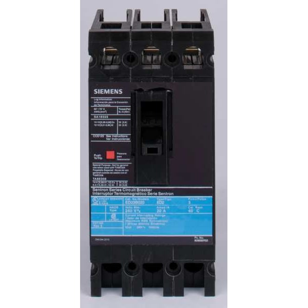 Siemens Molded Case Circuit Breaker, ED2 Series, 60A, 3 Pole, 240V AC, 10kA at 240V AC - ED23B060
