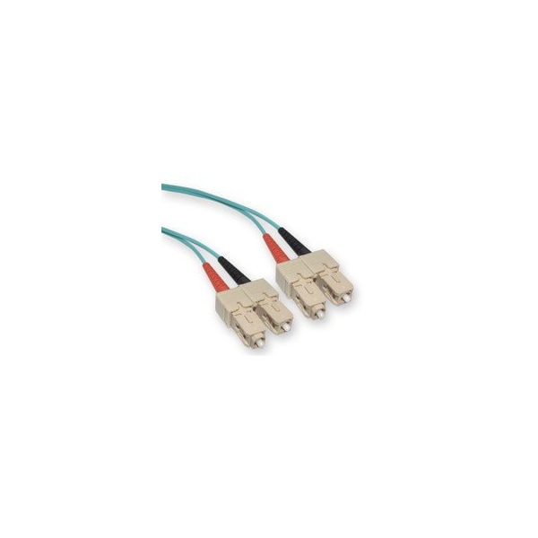 Swe-Tech 3C SC/UPC OM3 Duplex 2.0mm Fiber Optic Patch Cord, OFNR, 50/125, Aqua, Beige Connector, 2 meter6.6 ft - FWTSCSC-31002