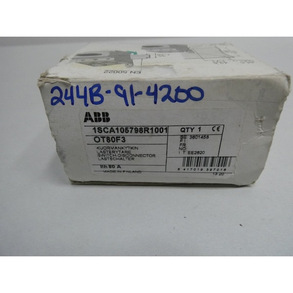 ABB 3P 80A AMP 600V-AC INTERRUPTOR DE DESCONEXIÓN NO FUSIBLE - 1SCA105798R1001