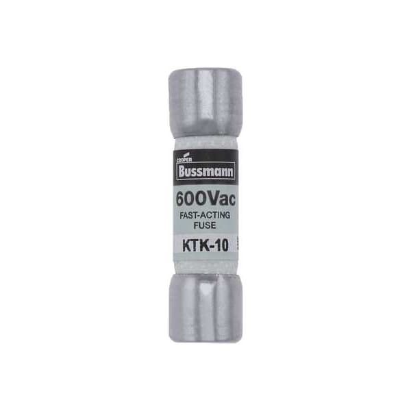 Eaton Bussmann Fuse, Fast Acting, 10A, KTK Series, 600V AC, Not Rated, 1 1/2 in L x 13/32 in dia - KTK-10