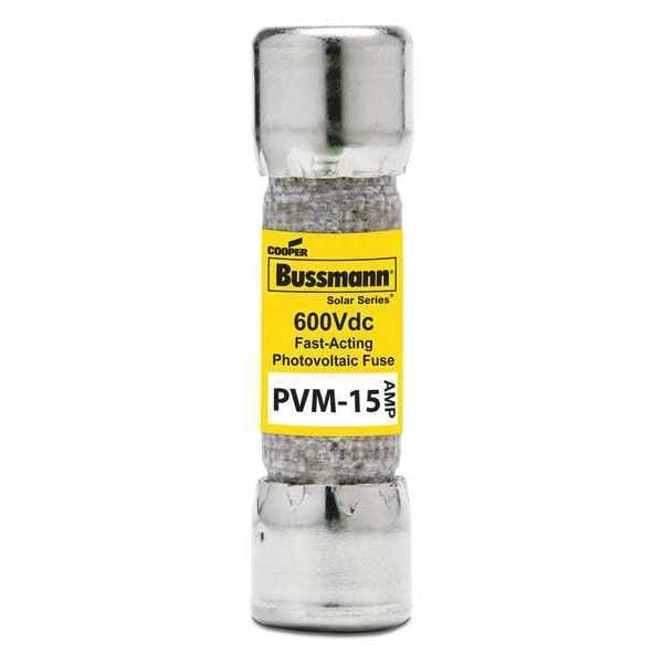 Eaton Bussmann Midget Fuse, PVM Series, Fast-Acting, 15A, Not Rated, Non-Indicating, 50kA at 600V DC - PVM-15