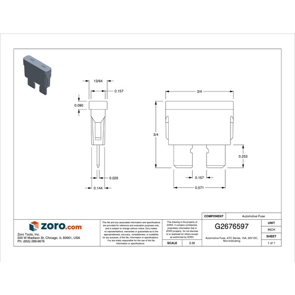Eaton Bussmann Automotive Fuse, ATC Series, 15A, 32V DC, Non-Indicating - ATC-15