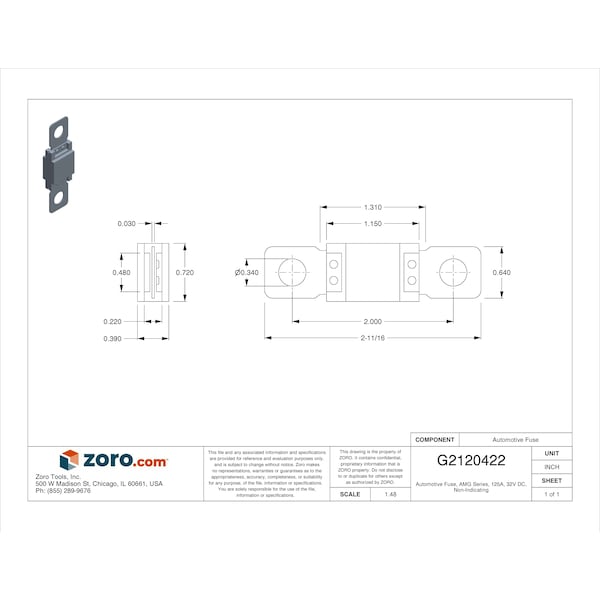 Eaton Bussmann Automotive Fuse, AMG Series, 125A, 32V DC, Non-Indicating - AMG-125
