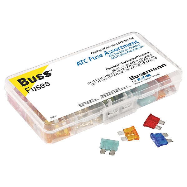 Eaton Bussmann Automotive Fuse Kit, ATC Series, 100 Fuses Included, 3 to 40A, Not Rated - CDY10TRY-ATC