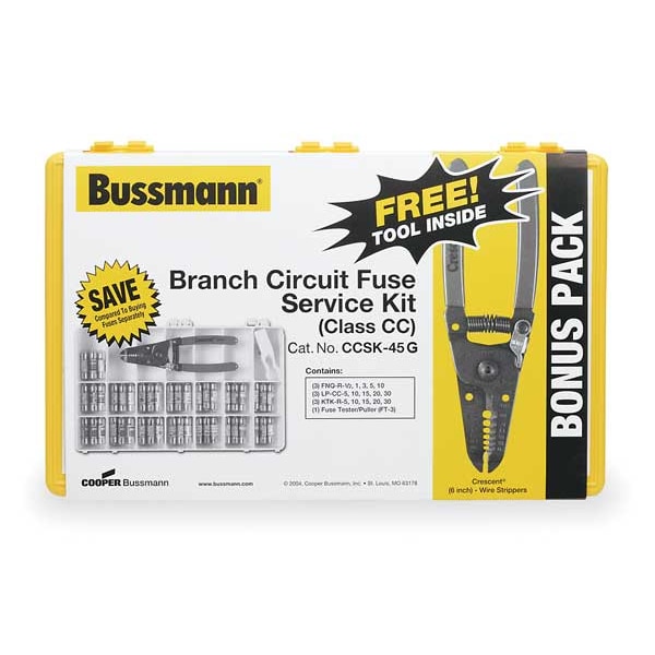 Eaton Bussmann Midget Fuse Kit, FNQ-R, KTK-R, LP-CC Series, 45 Fuses Included, CC Class, 1/2 to 30A, 600V AC - CCSK-45