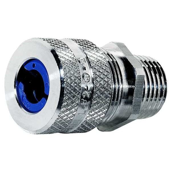 Hubbell Wiring Device-Kellems Liquid Tight Cord Connector, Straight, Aluminum, 1-5/8 in L, 1/2 in MNPT, Silver, Blue Color Code - SHC1023