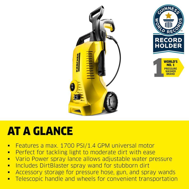 Karcher 2000 Max PSI 1.45 GPM K 2 Power Control Cold Water Corded Electric Pressure Washer Plus Vario and DirtBlaster Wands - 1.673-609.0