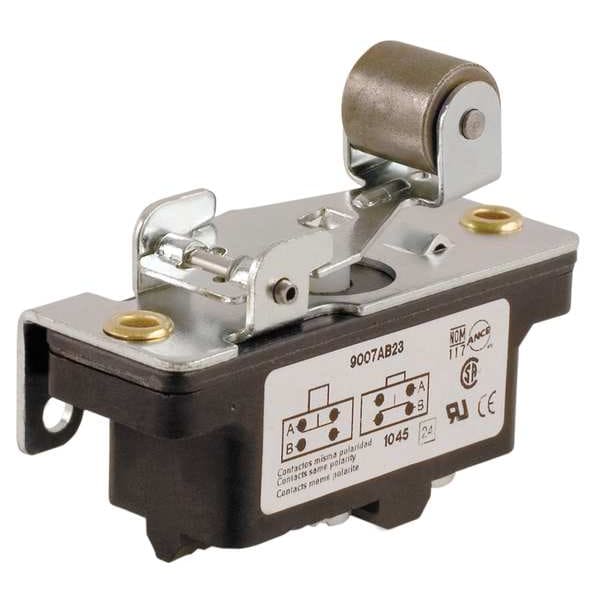 Interruptor de acción brusca industrial Telemecanique Sensors, palanca, actuador de rodillo, 1NC / 1NO, calificación de contacto de 15A @ 600V CA - 9007AB23