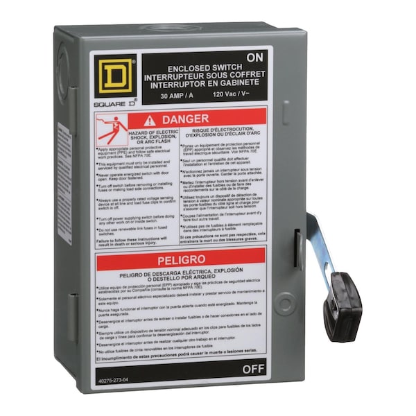 Interruptor de seguridad de un solo polo con fusible Square D, servicio ligero, 120V AC, 1PST, 30 A - L111N