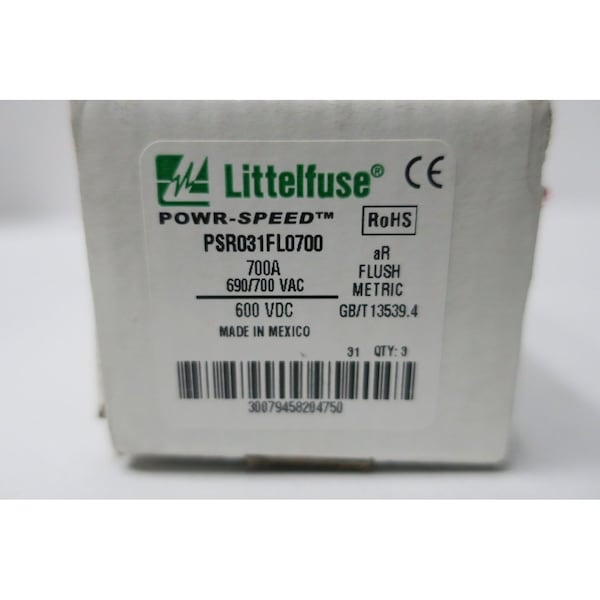 Littelfuse BOX OF 3 700A AMP 600V-AC OTHER FUSE, 3PK - PSR031FL0700
