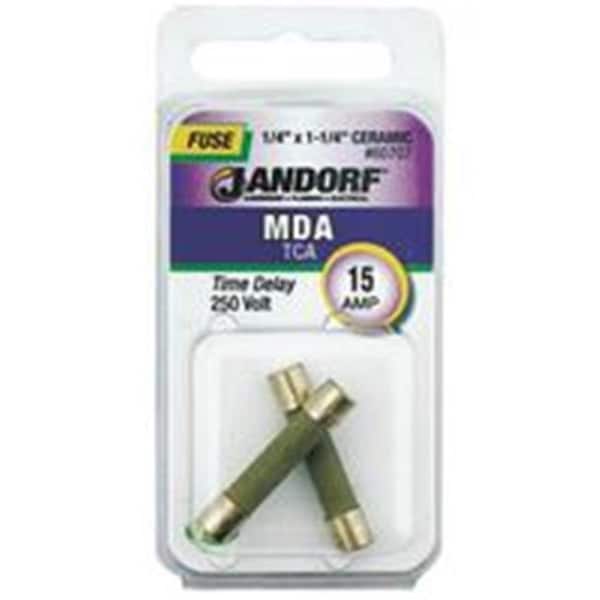 Jandorf Medium-Voltage Fuse, MDA Series, 15A, Time-Delay, 250V AC, Cylindrical - 3398872