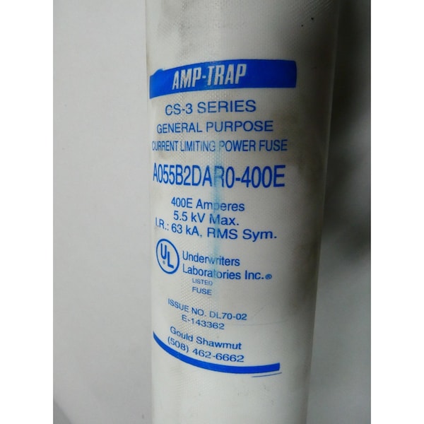 Ferraz Shawmut Medium-Voltage Fuse, A055 Series, 400A, Fast-Acting, 5500V AC, Cylindrical - A055B2DAR0-400E