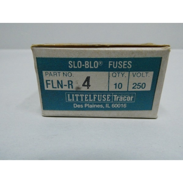 Littelfuse SLO-BLO 4A AMP 250V-AC CARTRIDGE FUSE, 10PK - FLN-R 4
