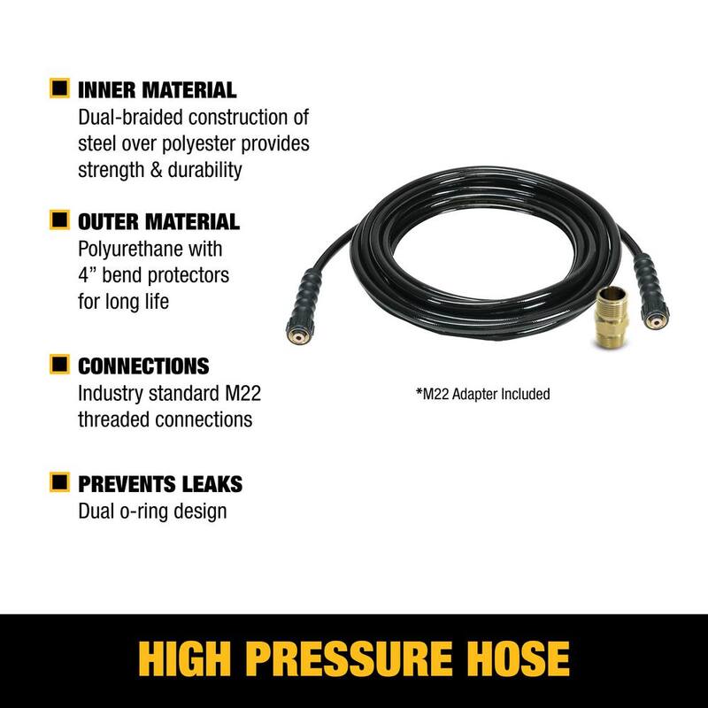 DEWALT 5/16 in. x 40 ft Replacement/Extension Hose for Cold Water 3700 PSI Pressure Washers, Includes M22 Adapter - DXPA25PH