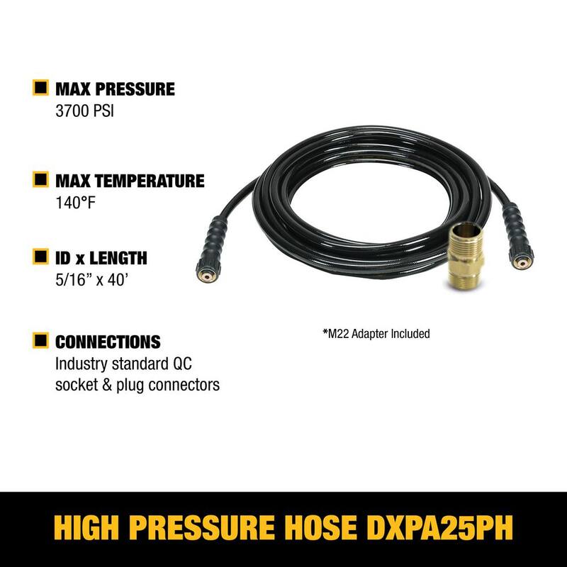 DEWALT 5/16 in. x 40 ft Replacement/Extension Hose for Cold Water 3700 PSI Pressure Washers, Includes M22 Adapter - DXPA25PH