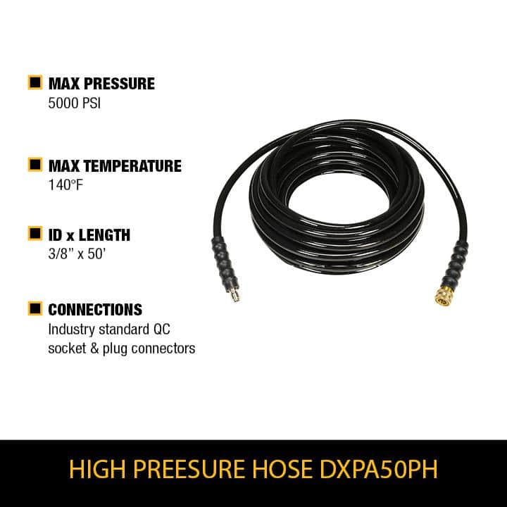 DEWALT 3/8 in. x 50 ft Replacement/Extension Hose for Cold Water 5000 PSI Pressure Washers - DXPA50PH