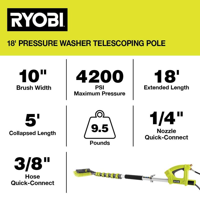 RYOBI 18 ft. Extension Pole with Brush for Pressure Washer - RY31EP26