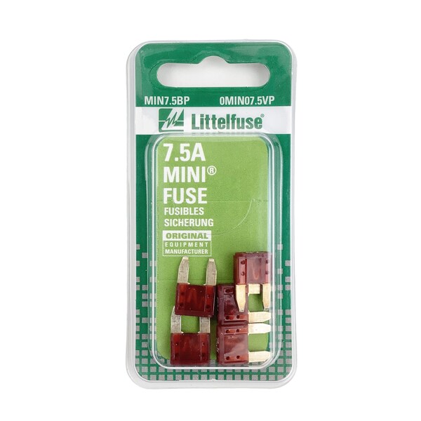 Littelfuse Fuse, Mini Std And Smart Glow Blade, Brown, 7.5A, Carded - 0MIN07.5VP