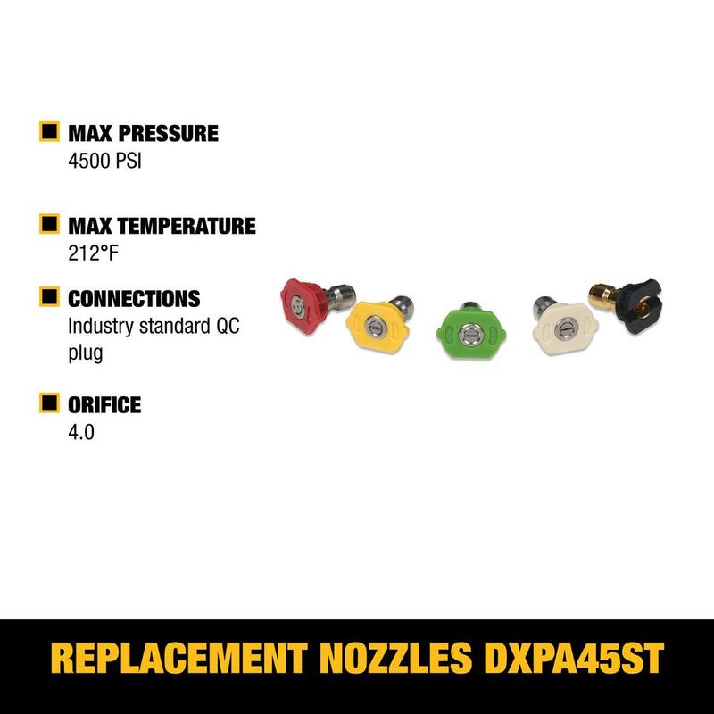 DEWALT Replacement Spray Nozzles with 1/4 in. QC Connections for Hot/Cold Water 4500 PSI Pressure Washers - DXPA45ST