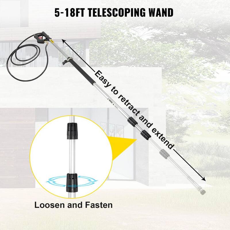 VEVOR Telescoping Pressure Washer Wand 4000 PSI 8-18 ft Extendable Power Cleaning Tools with Strap Belt and 5 Nozzle Tips - QDXDJ5.5MQXSQ0001V0