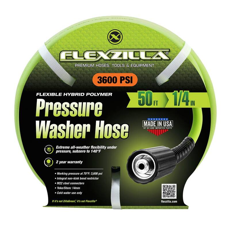 Flexzilla 1/4 in. x 50 ft. 3600 PSI Pressure Washer Hose with M22 Fittings - HFZPW36450M