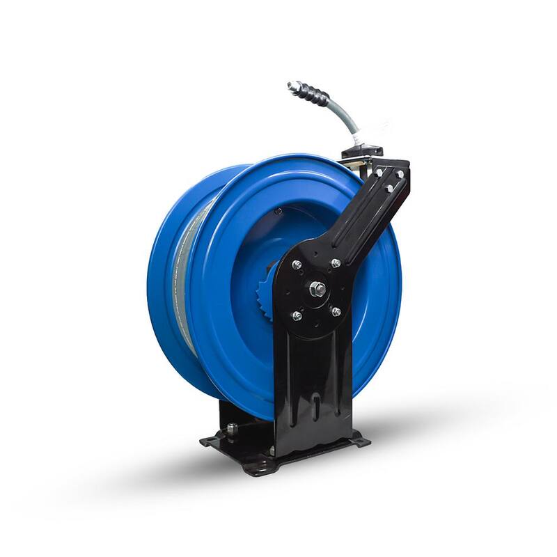 BLU SHIELD 1/4 in. x 100 ft. 3000 PSI Dual Arm Heavy-Duty Pressure Washer Hose Reel and Hose Combo - PWRDA14100-NM