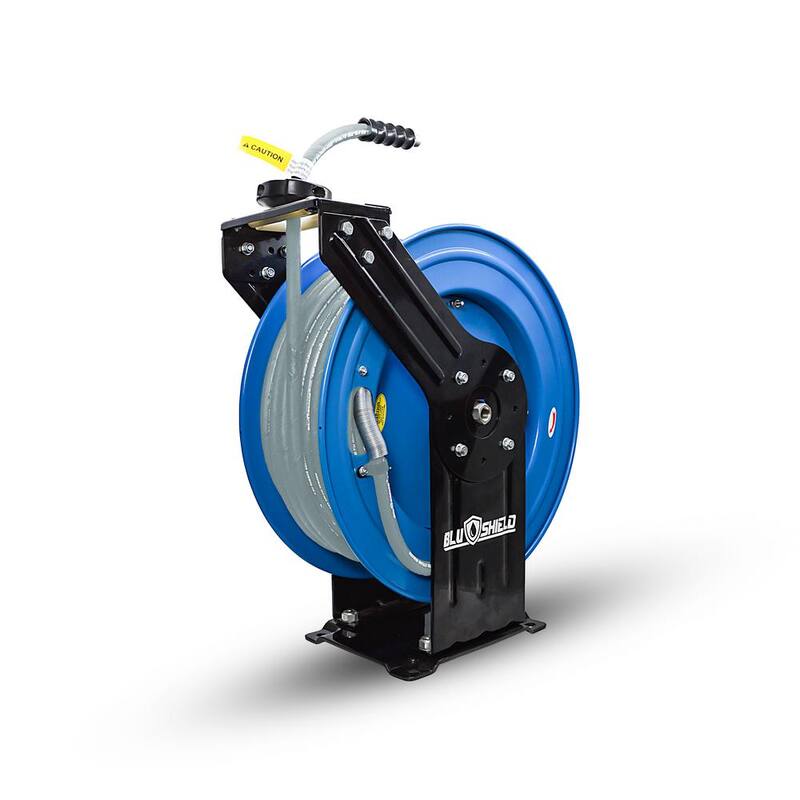 BLU SHIELD 1/4 in. x 100 ft. 3000 PSI Dual Arm Heavy-Duty Pressure Washer Hose Reel and Hose Combo - PWRDA14100-NM