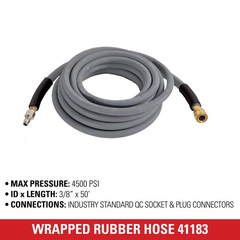 SIMPSON Wrapped Rubber Hose 1/2 in. x 50 ft. for 4500 PSI Hot/Cold Water Pressure Washers - 41183